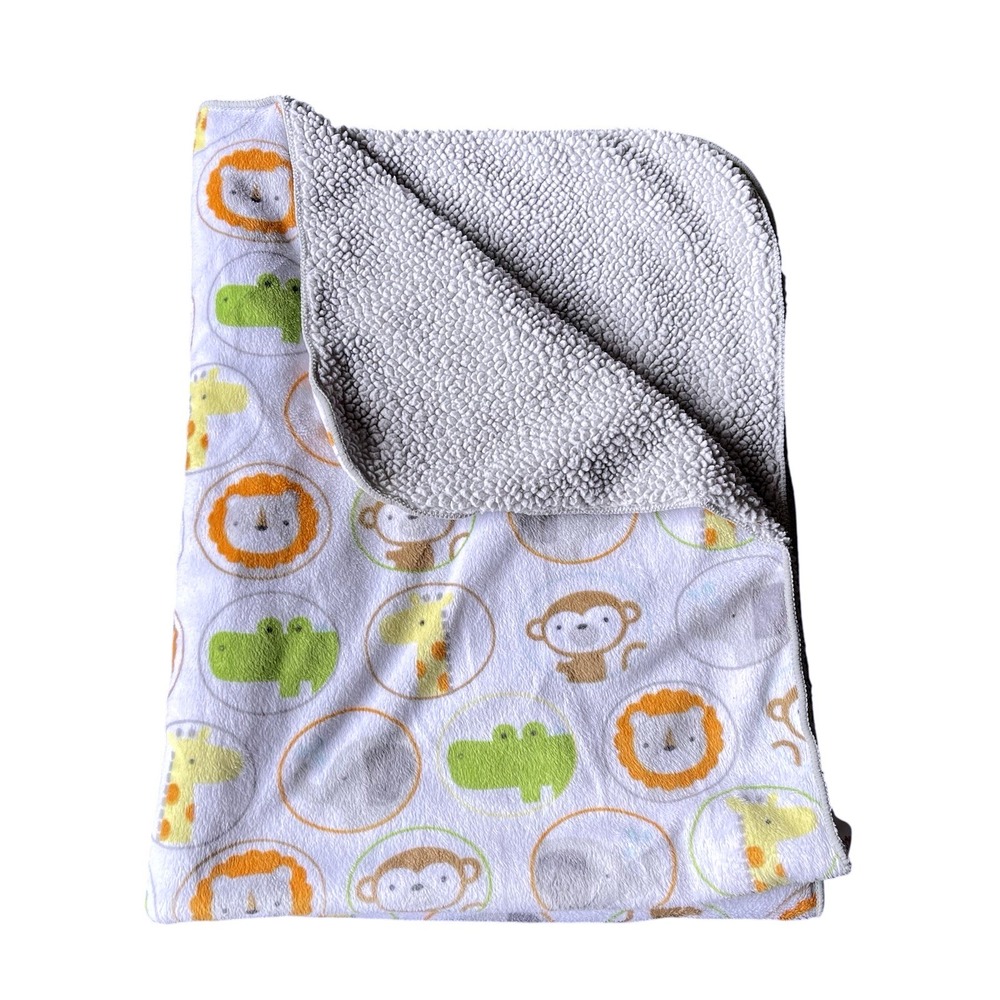 Circo Baby Blanket Jungle Zoo Animals‎ Grey Sherpa back Circles Monkey Giraffe